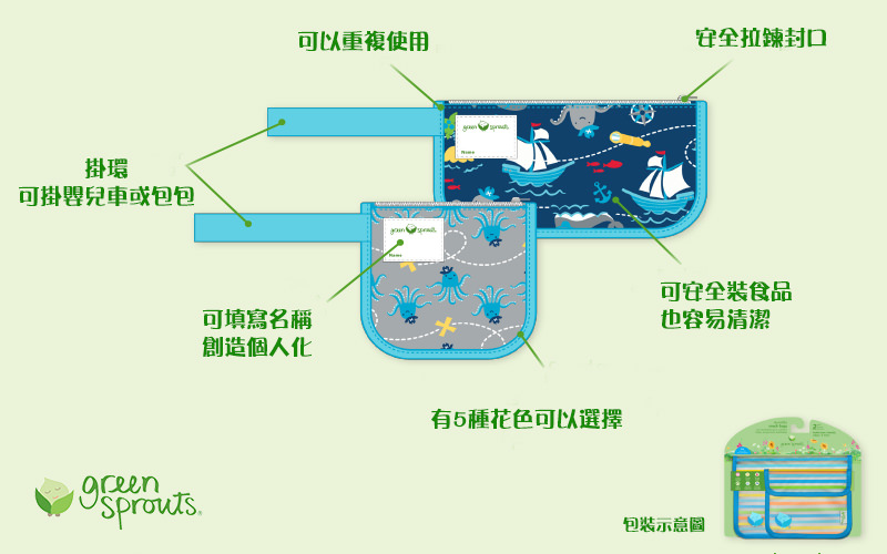 美國 green sprouts - 小綠芽零食袋/ 固齒器/小物品 收納袋兩入組-蜜蜂