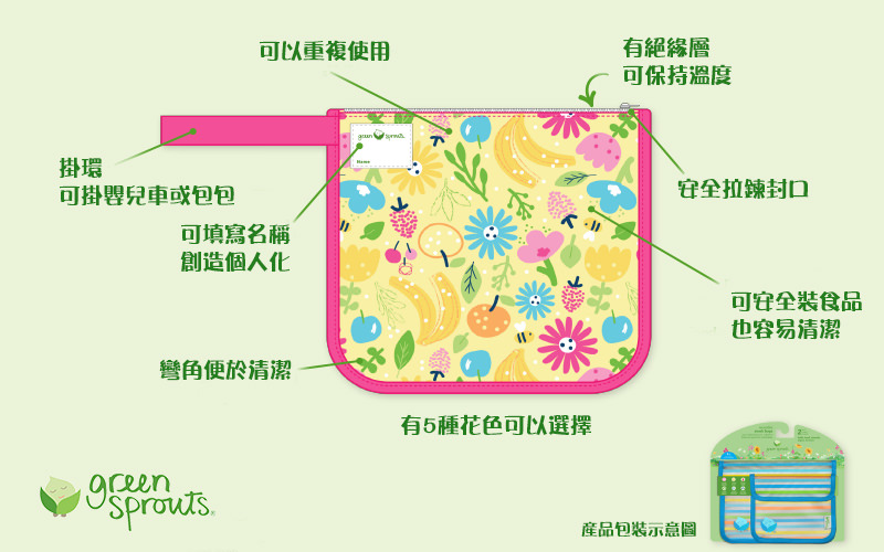 美國 green sprouts - 小綠芽零食袋/ 固齒器/小物品 收納袋-花草樂園