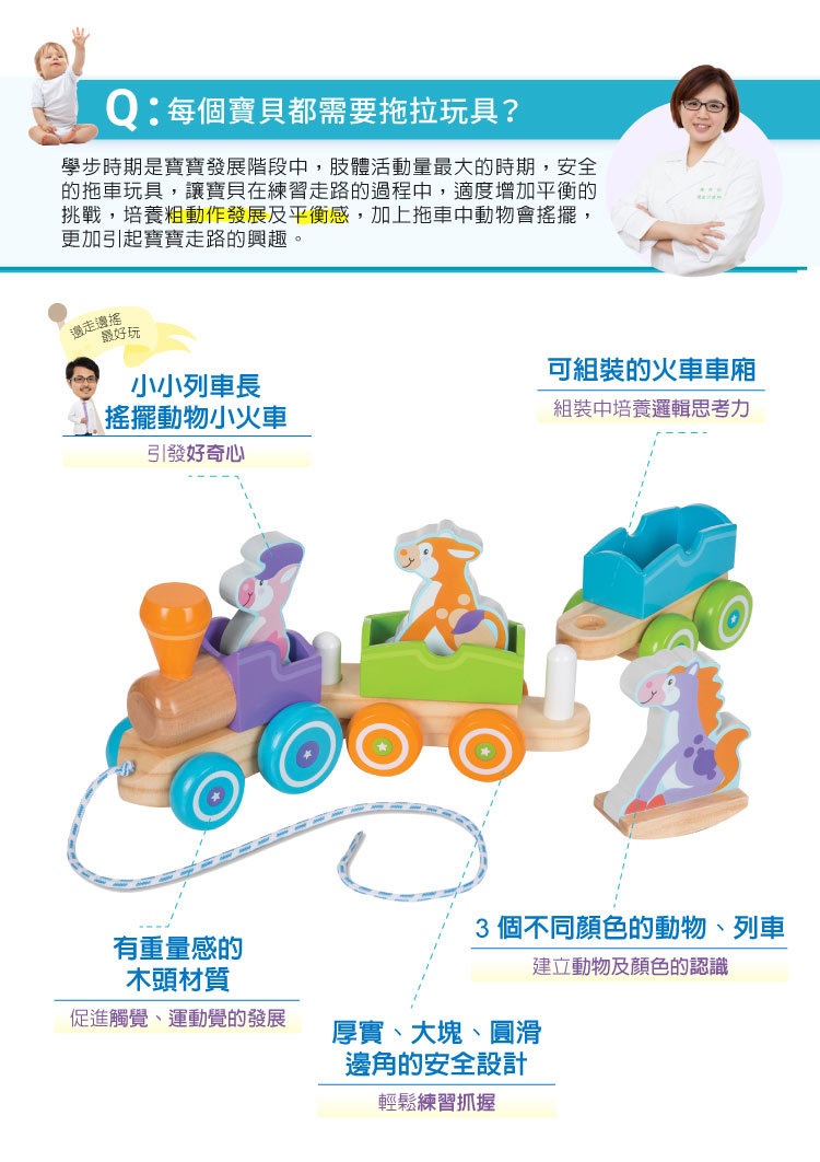 美國瑪莉莎 Melissa & Doug - MD 益智-幼兒啟發-搖擺動物拉繩小火車