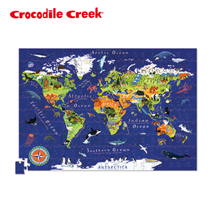 Crocodile Creek - 2合1海報拼圖系列-世界地圖 (200片)-6歲以上