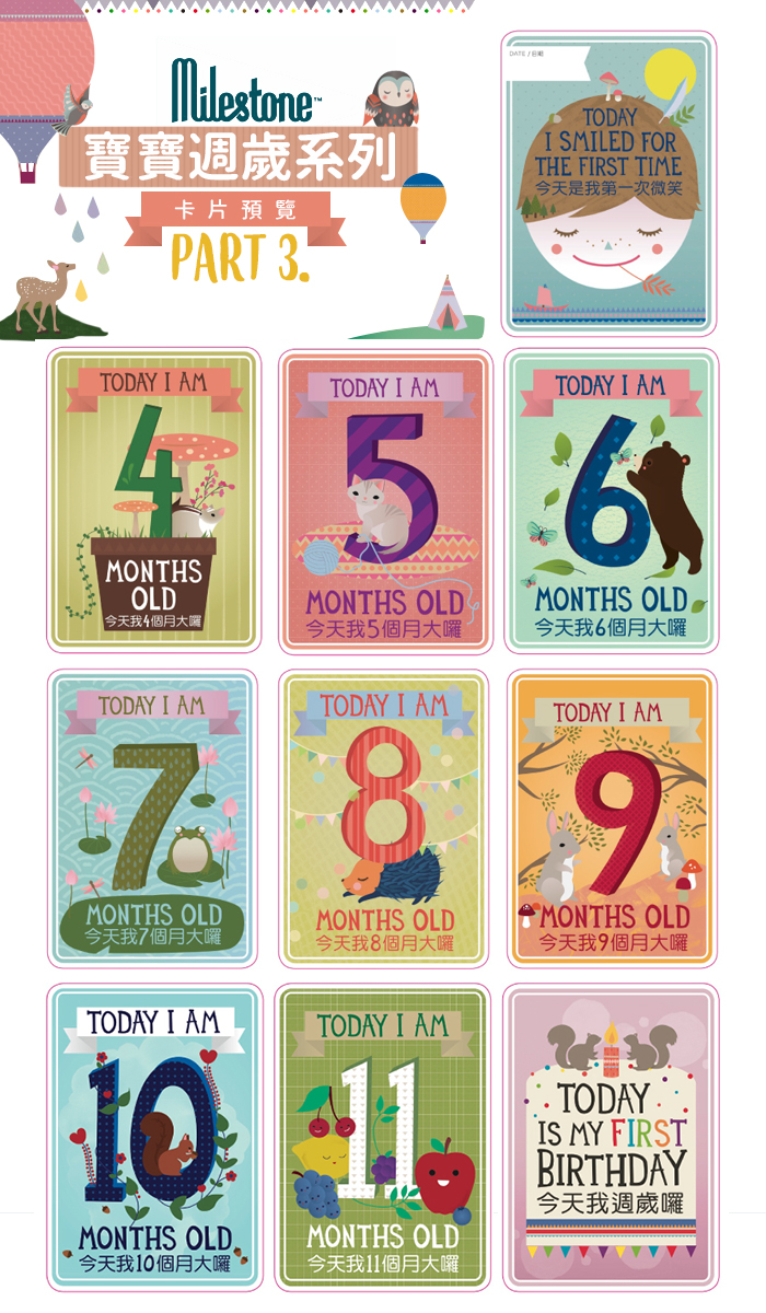 荷蘭 MILESTONE - 寶寶週歲幸福回憶小卡(中英文版)