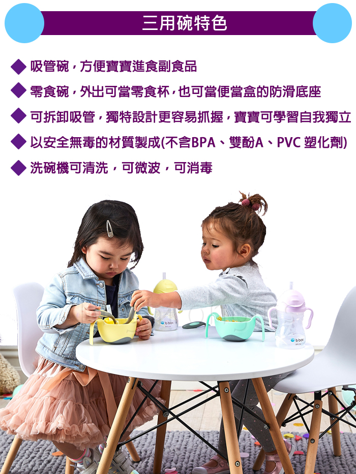 澳洲 b.box - 專利吸管三用碗-馬卡龍黃
