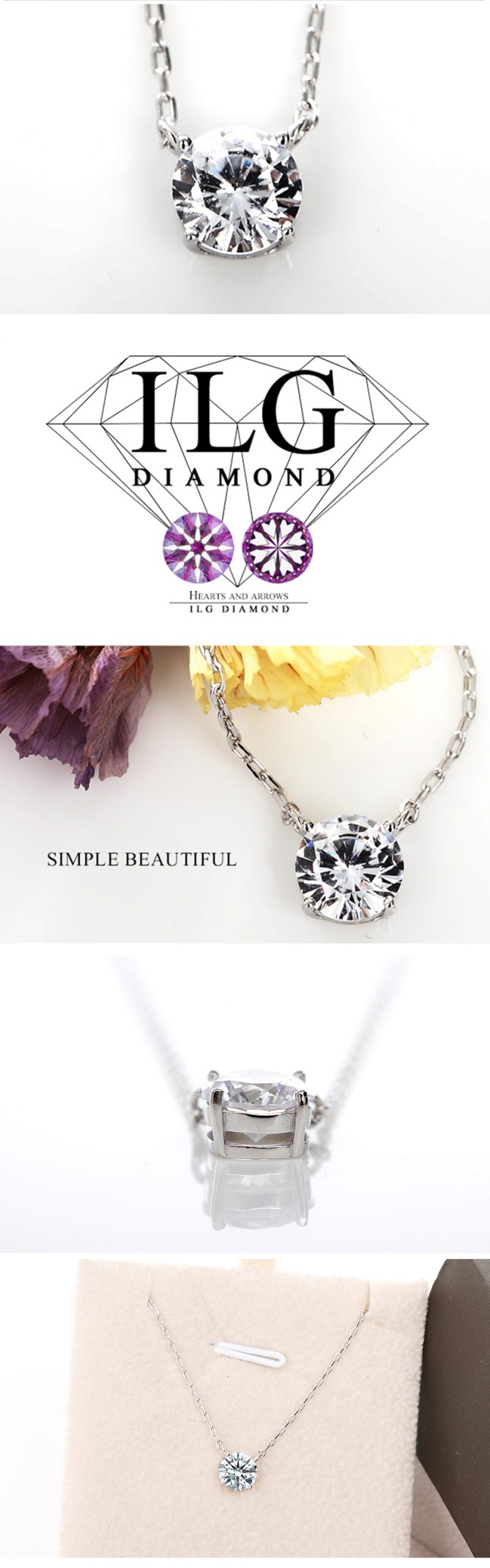 美國ILG鑽飾 - Classic經典四爪 0.75克拉- 頂級美國ILG Diamond，媲美真鑽亮度的鑽飾【NC076】-加贈高級珠寶級絨布盒1個-外國抗敏材質電鍍頂級白K金色 (鏈長16寸)