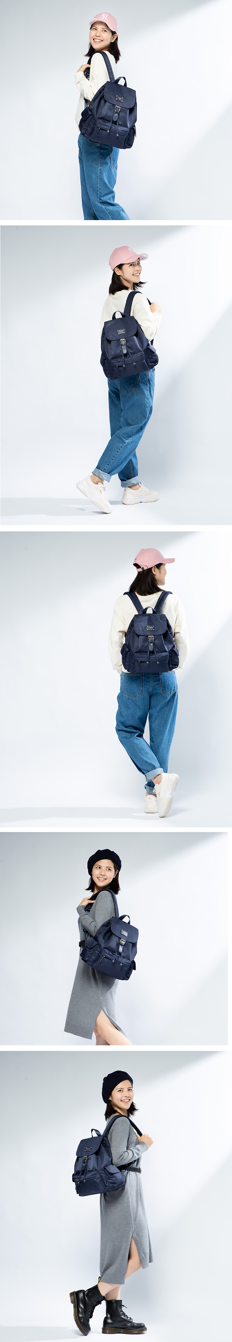 Zoila - 風格束口後背包-午夜藍(中)-輕量美型媽媽包