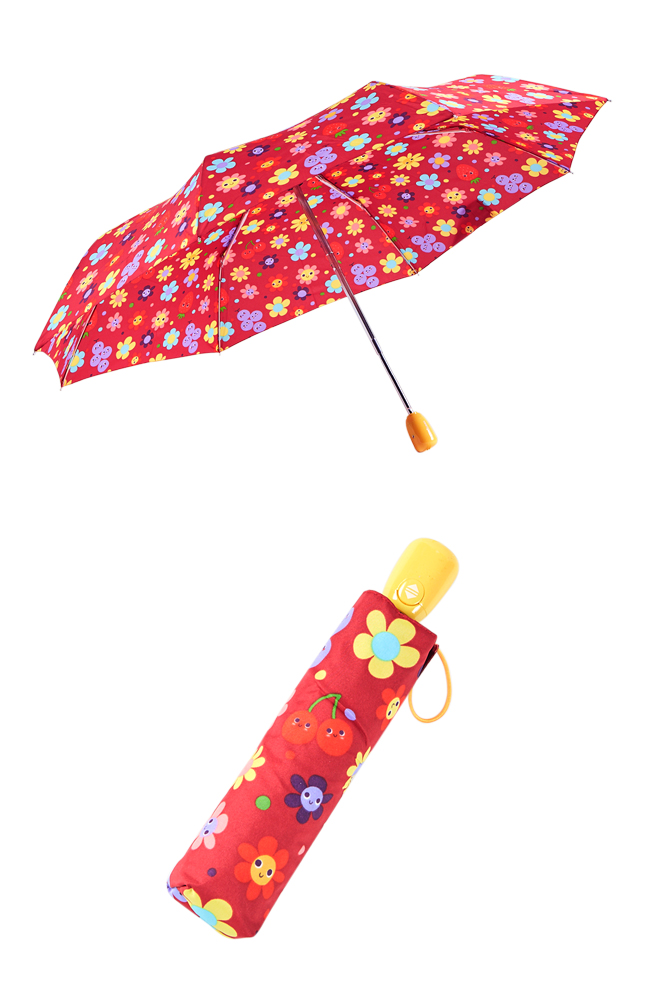 Rainstory - 抗UV隨身自動傘-水果花朵(紅)-自動開收傘