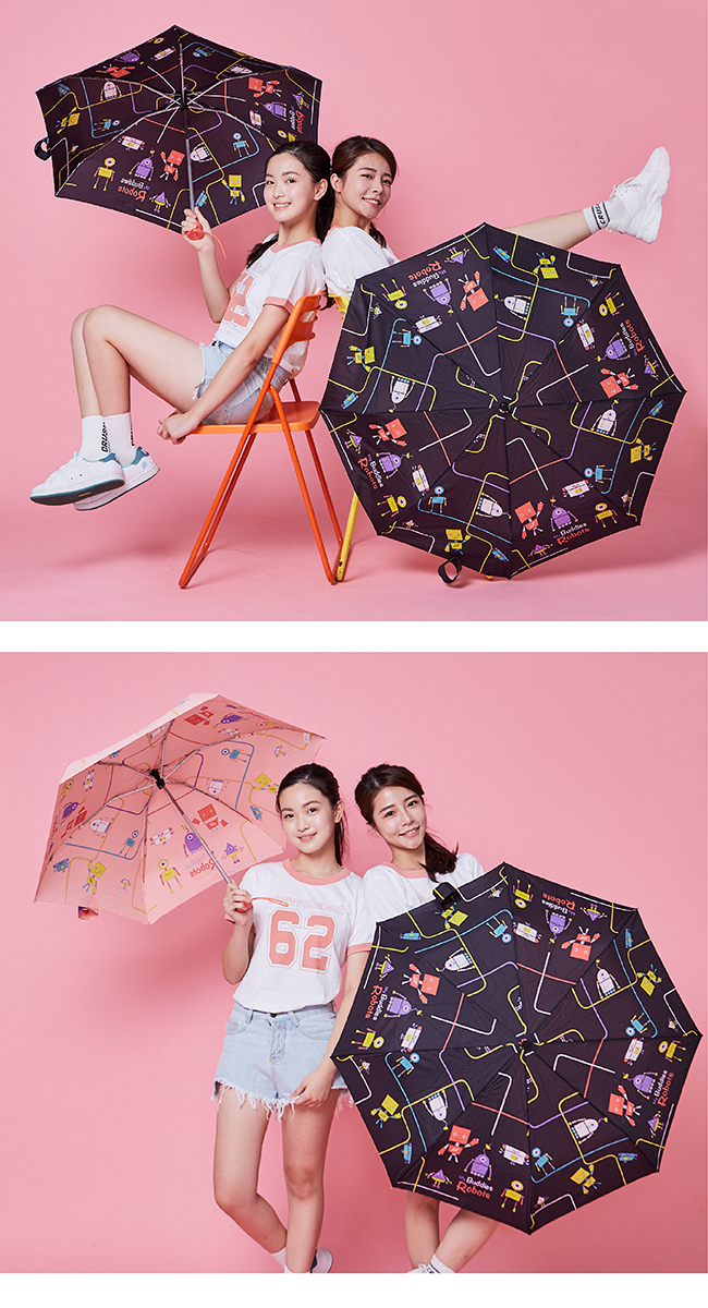 Rainstory - 抗UV隨身自動傘-機器人(粉)-自動開收傘