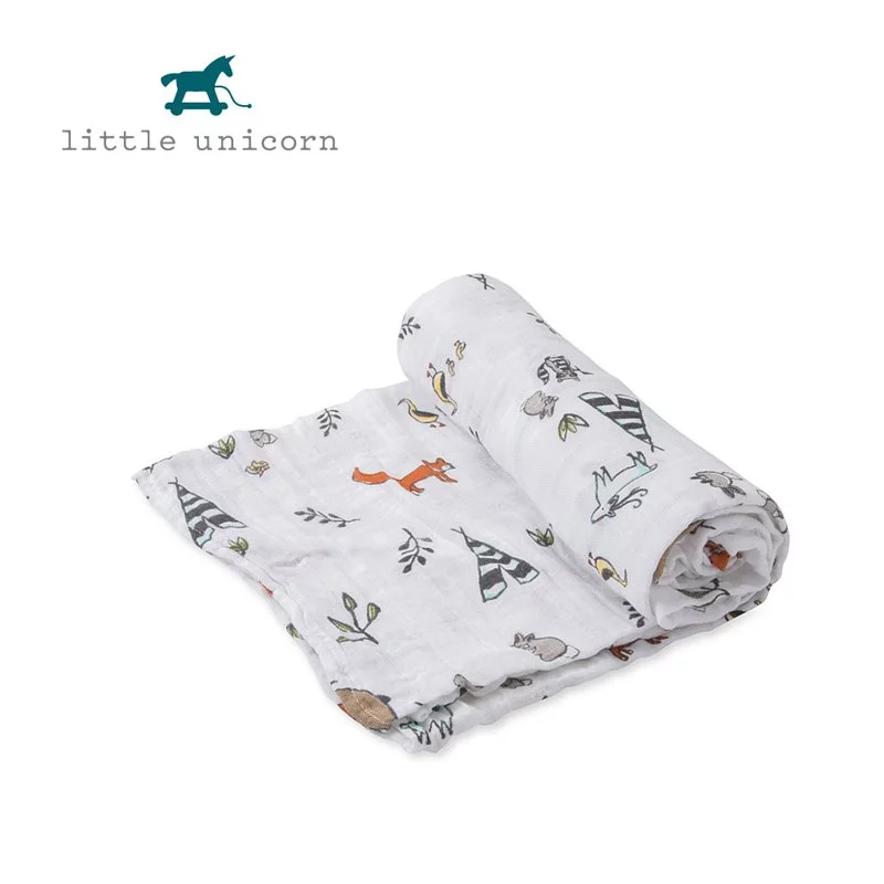 美國 Little Unicorn - 純棉紗布巾單入組-動物森林 (120x120CM)
