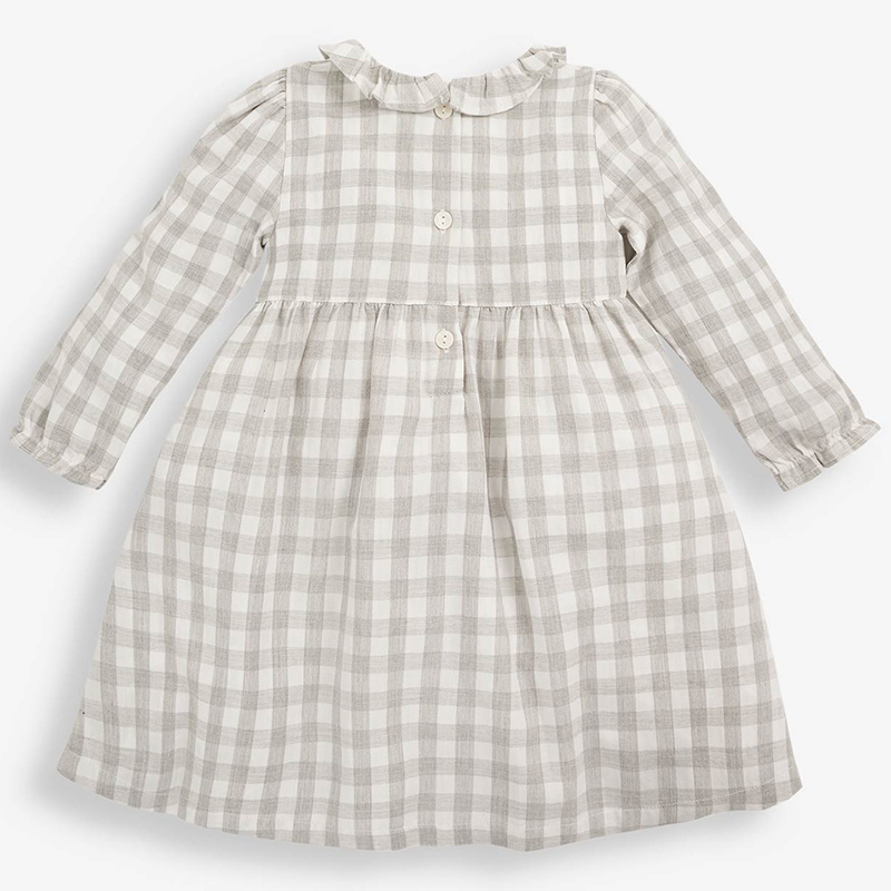 英國 JoJo Maman BeBe - 嬰幼兒/兒童長袖洋裝-灰白方格
