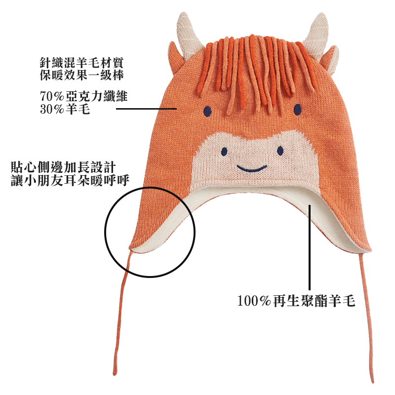 英國 JoJo Maman BeBe - 保暖舒適羊毛帽-瀏海牛