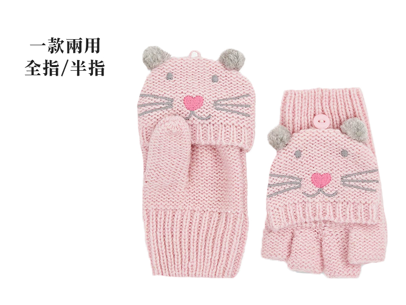 英國 JoJo Maman BeBe - 保暖舒適羊毛手套-愛心貓咪