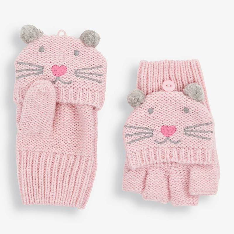 英國 JoJo Maman BeBe - 保暖舒適羊毛手套-愛心貓咪