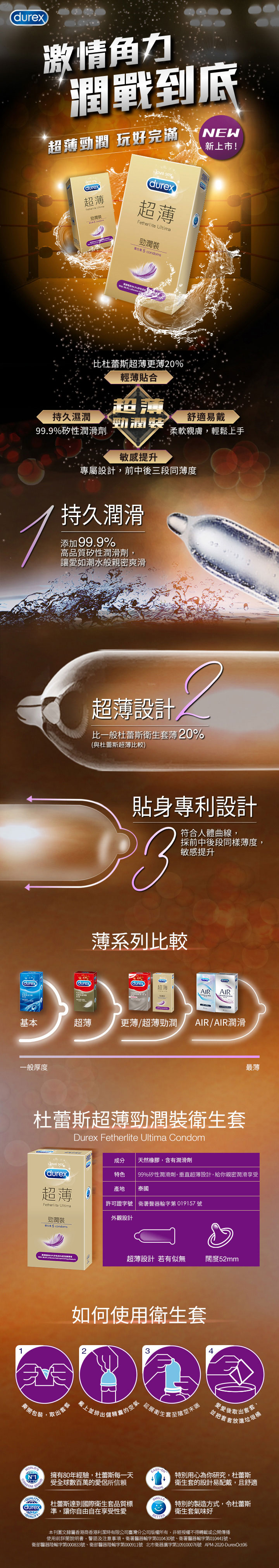 Durex 杜蕾斯 - 超薄勁潤裝衛生套 (闊度52mm)-5入/盒裝