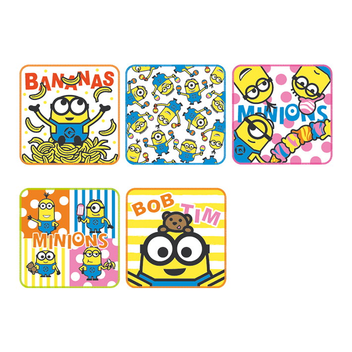 日本代購 - 卡通方形小手帕五件組-繽紛小小兵 (15x15cm)