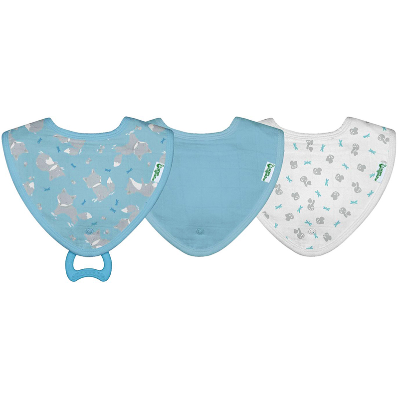 美國 green sprouts - 小綠芽兩層吸水層 100% 有機棉細紗布之【口水巾圍兜/咬咬兜】3入組-小狐狸(綠)