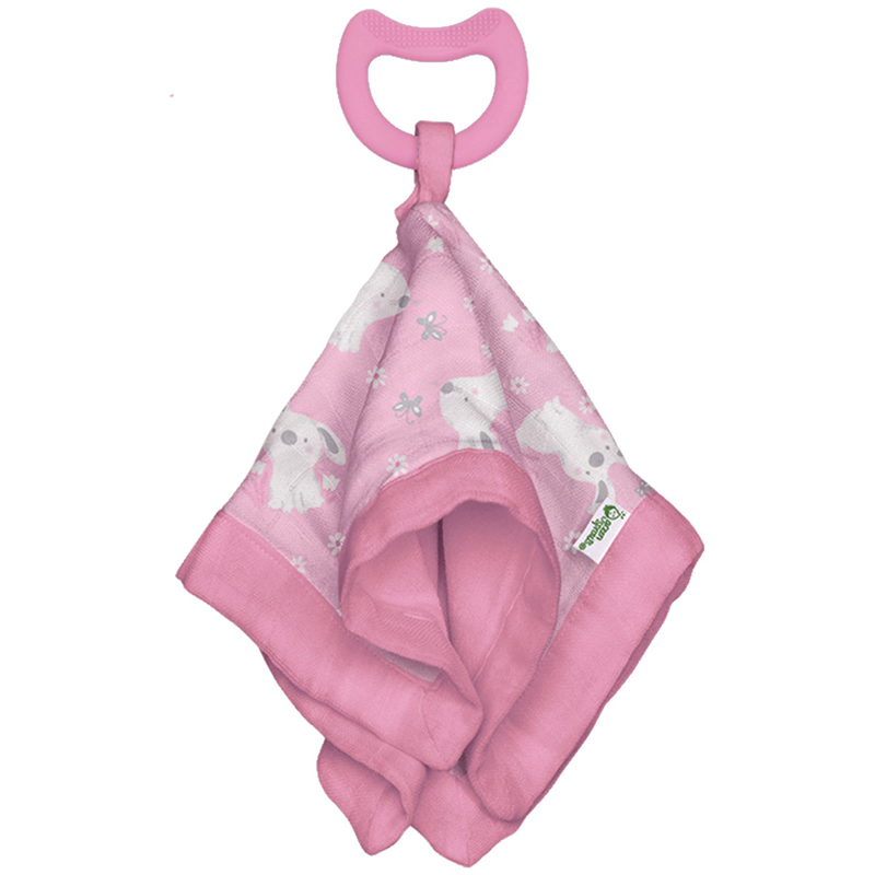 美國 green sprouts - 小綠芽雙層吸水100%有機棉細紗布之【安撫巾與食品安全等級固齒器】-兔寶寶