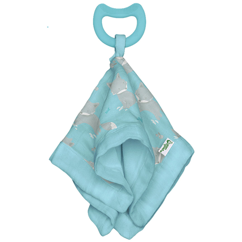 美國 green sprouts - 小綠芽雙層吸水100%有機棉細紗布之【安撫巾與食品安全等級固齒器】-小狐狸