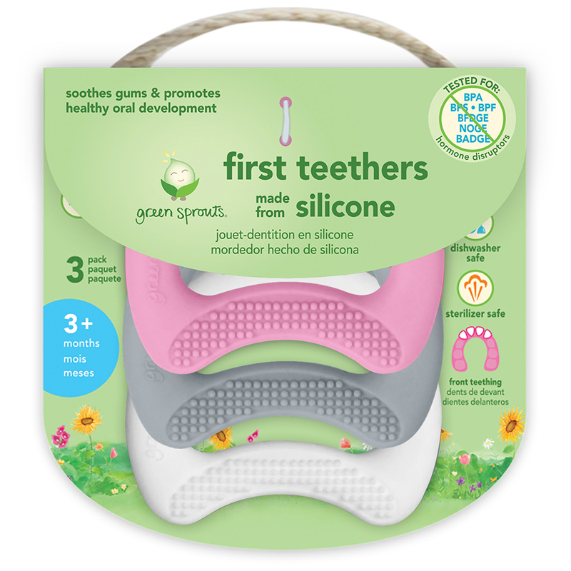 美國 green sprouts - 小綠芽食品安全等級矽膠固齒器3入組-粉月亮