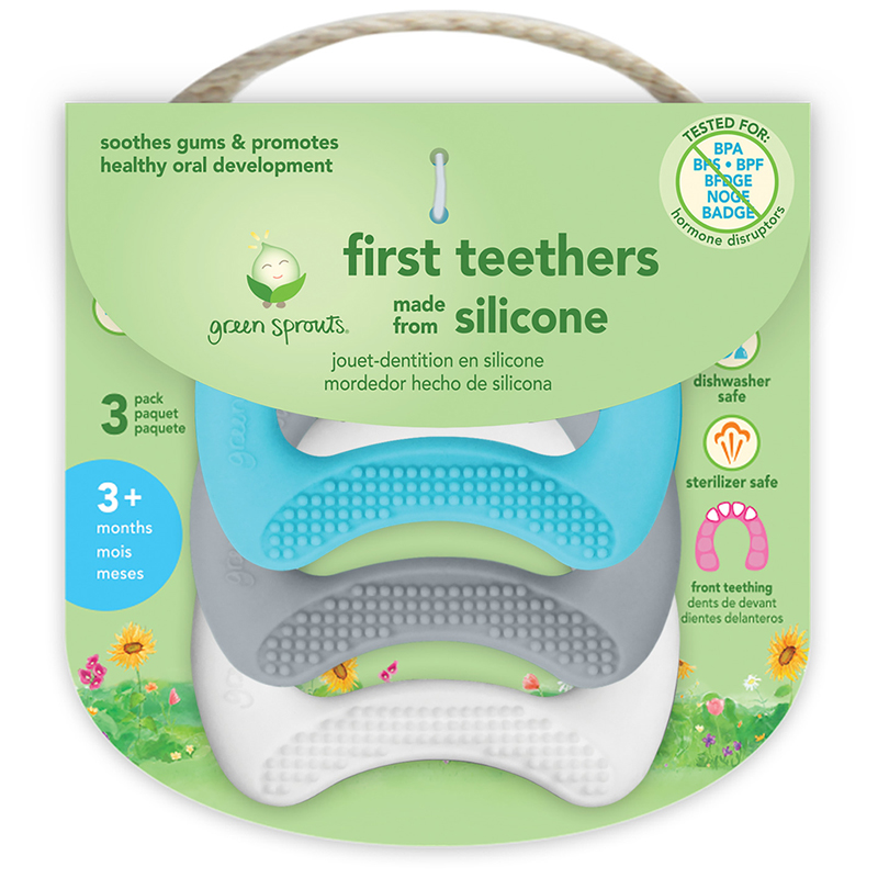 美國 green sprouts - 小綠芽食品安全等級矽膠固齒器3入組-水藍月亮