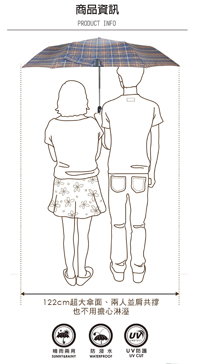 Rainstory - 抗UV雙人自動傘-極致藍-自動開收傘