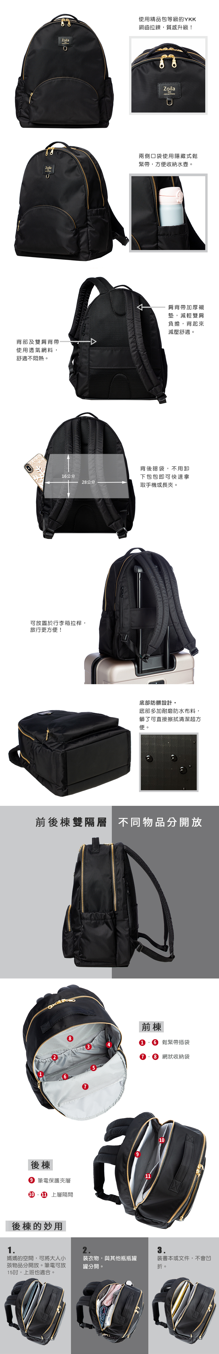 Zoila - Go Go Bag全新升級版-經典黑-輕量美型媽媽包
