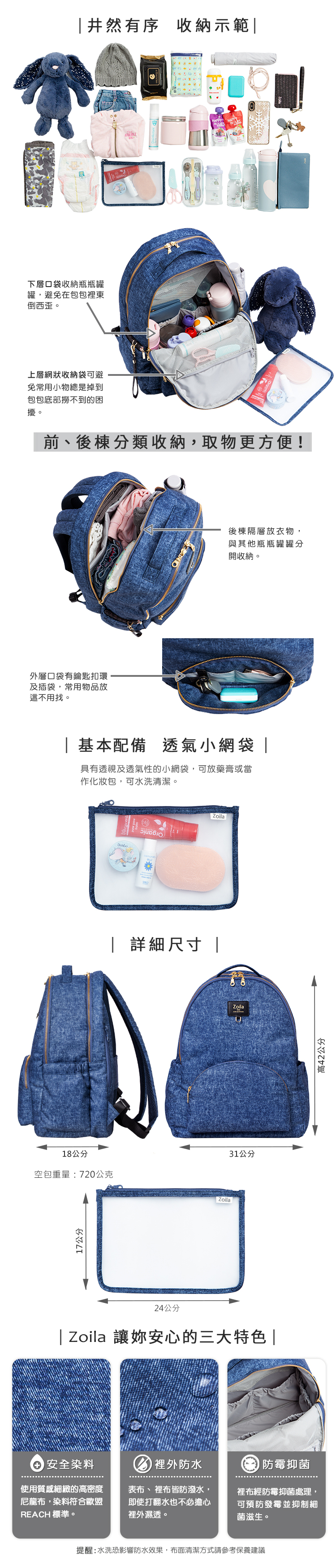 Zoila - Go Go Bag全新升級版-經典丹寧-輕量美型媽媽包