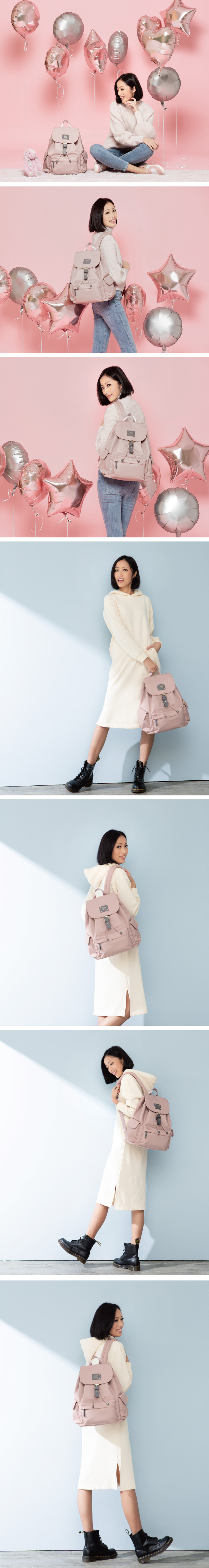 Zoila - 風格束口後背包-柔霧粉(大)-輕量美型媽媽包