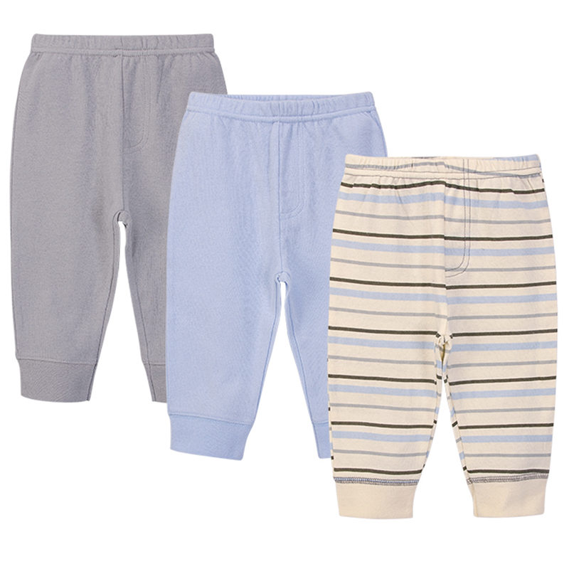 美國 Luvable Friends - 甜蜜寶貝100%純棉嬰幼兒長褲3件組-灰藍條紋