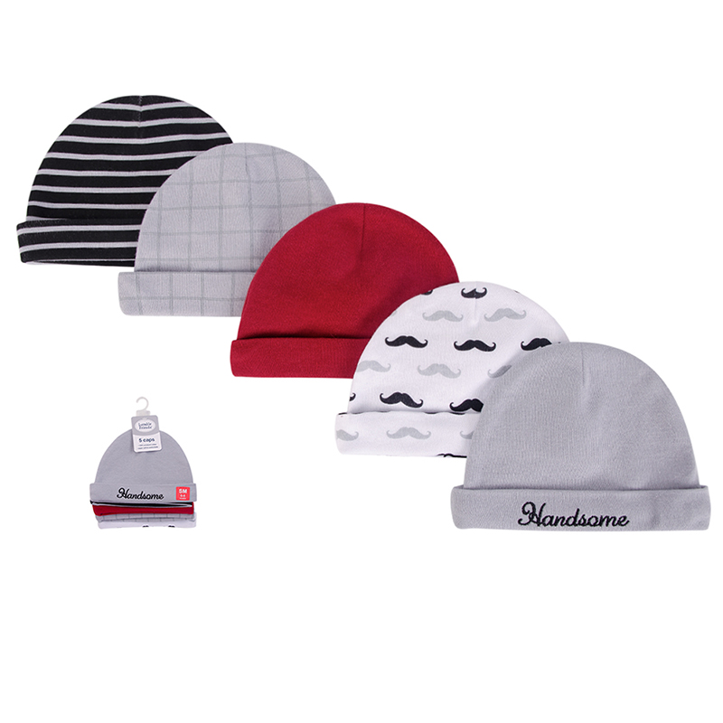 美國 Luvable Friends - 甜蜜寶貝100%純棉新生兒棉帽 保暖帽5件組-翹鬍子