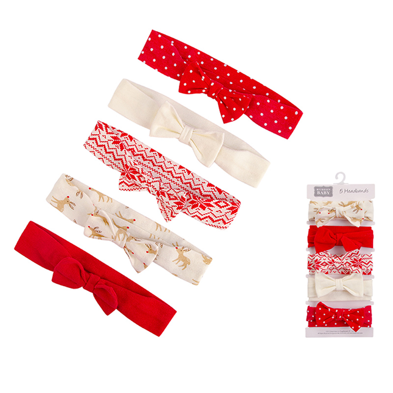 美國 Luvable Friends - 甜蜜寶貝嬰幼兒新生兒髮帶5入組-紅色聖誕