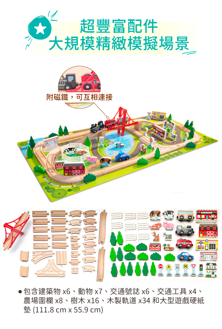美國瑪莉莎 Melissa & Doug - MD 交通-鄉間之旅火車軌道組,限定款