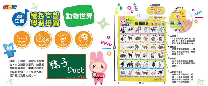 幼福文化 - 忍者兔3D立體觸控有聲掛圖【4組合購】-ㄅㄆㄇ＋ABC＋動物世界＋交通工具(贈Baby IQ圖卡恐龍家族一入)
