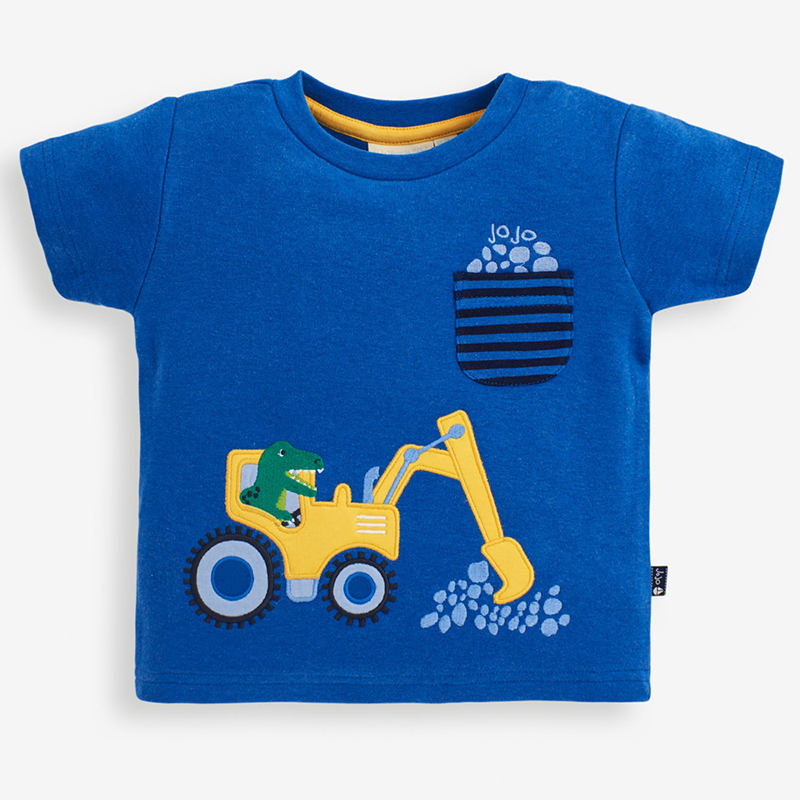 英國 JoJo Maman BeBe - 超優質嬰幼兒/兒童100％純棉短袖上衣/T-shirt/動物T-挖土機
