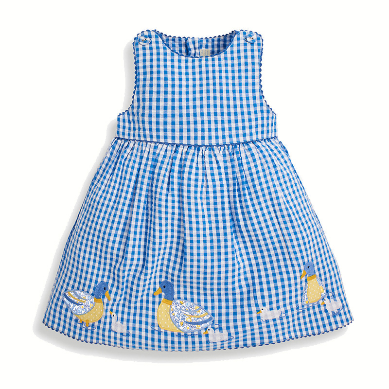 英國 JoJo Maman BeBe - 超優質嬰幼兒/兒童100％純棉無袖洋裝-藍格花鴨