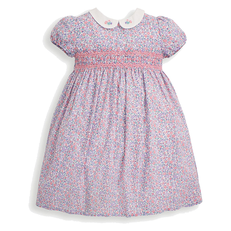 英國 JoJo Maman BeBe - 超優質嬰幼兒/兒童100％純棉短袖洋裝-紫色碎花