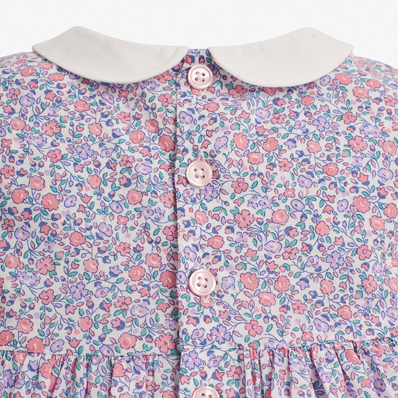 英國 JoJo Maman BeBe - 超優質嬰幼兒/兒童100％純棉短袖洋裝-紫色碎花