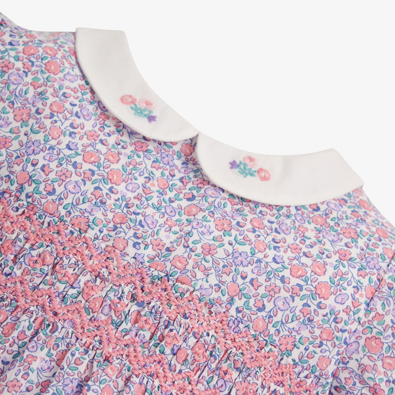 英國 JoJo Maman BeBe - 超優質嬰幼兒/兒童100％純棉短袖洋裝-紫色碎花