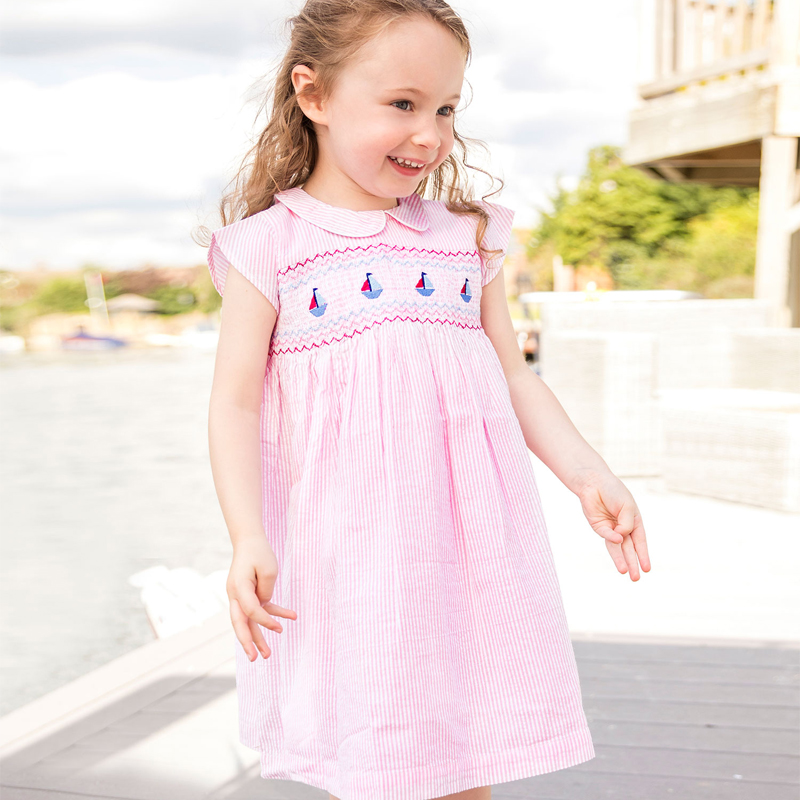 英國 JoJo Maman BeBe - 超優質嬰幼兒/兒童100％純棉短袖洋裝-甜蜜粉