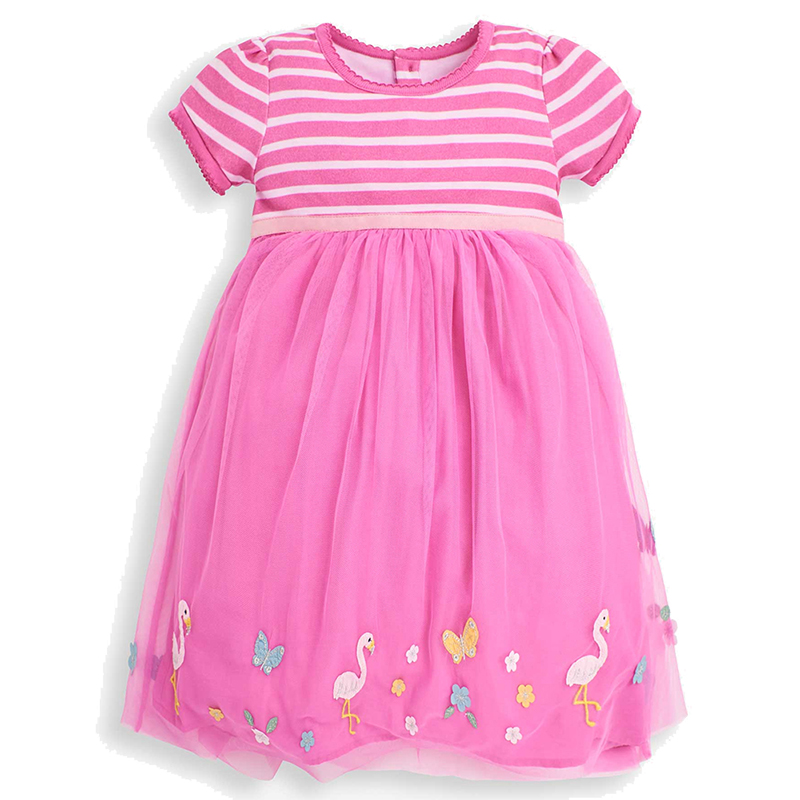 英國 JoJo Maman BeBe - 超優質嬰幼兒/兒童100％純棉薄紗短袖洋裝-粉紗花園