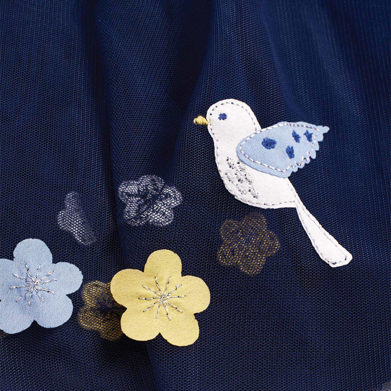 英國 JoJo Maman BeBe - 超優質嬰幼兒/兒童100％純棉薄紗短袖洋裝-藍紗鳥語花香