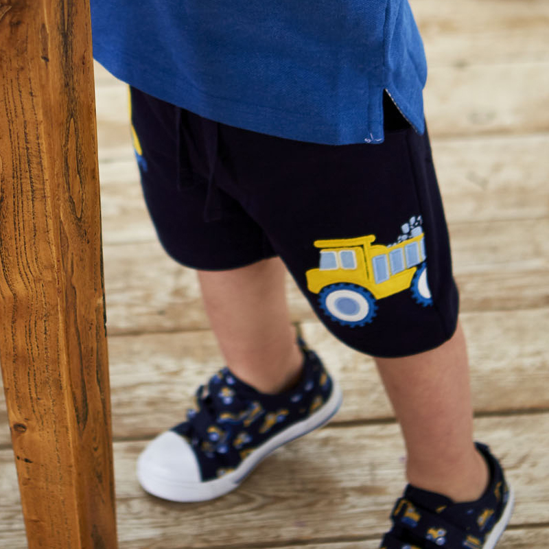 英國 JoJo Maman BeBe - 超優質嬰幼兒/兒童100% 純棉綁繩短褲-工程車