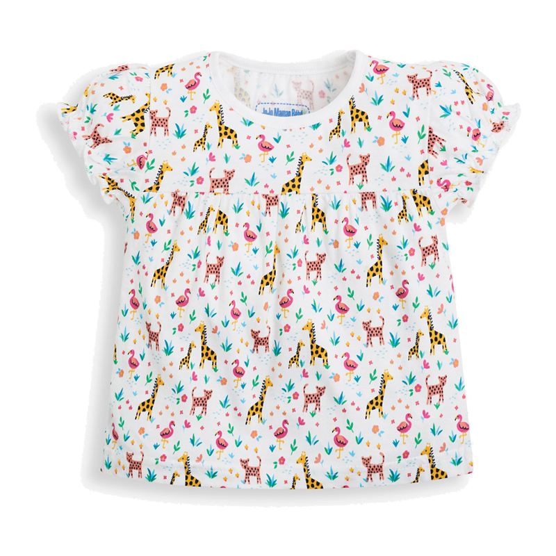 英國 JoJo Maman BeBe - 超優質嬰幼兒/兒童春夏100%純棉短袖家居服/睡衣2套組-長頸鹿與小花豹