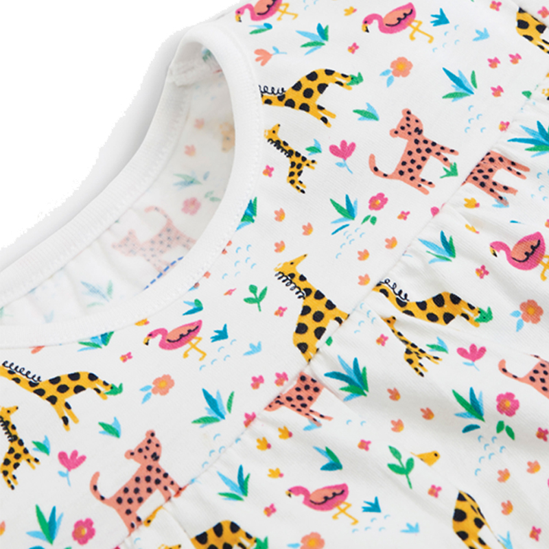 英國 JoJo Maman BeBe - 超優質嬰幼兒/兒童春夏100%純棉短袖家居服/睡衣2套組-長頸鹿與小花豹