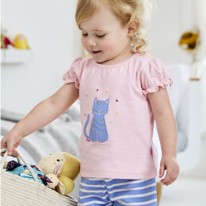 英國 JoJo Maman BeBe - 超優質嬰幼兒/兒童春夏100%純棉短袖家居服/睡衣2套組-貓的世界