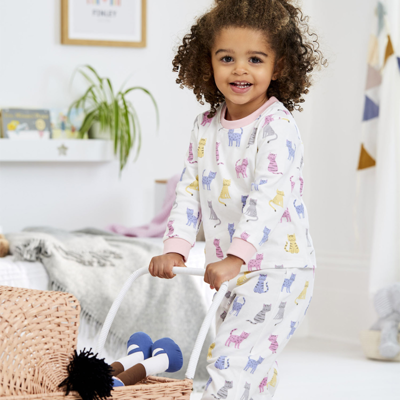 英國 JoJo Maman BeBe - 超優質嬰幼兒/兒童春夏100%純棉短袖家居服/睡衣2套組-貓的世界