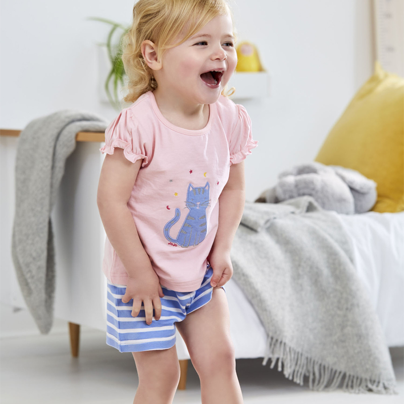 英國 JoJo Maman BeBe - 超優質嬰幼兒/兒童春夏100%純棉短袖家居服/睡衣2套組-貓的世界