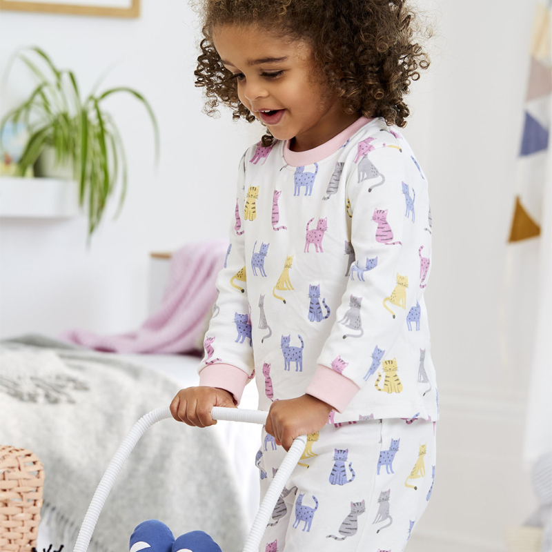 英國 JoJo Maman BeBe - 超優質嬰幼兒/兒童春夏100%純棉短袖家居服/睡衣2套組-貓的世界