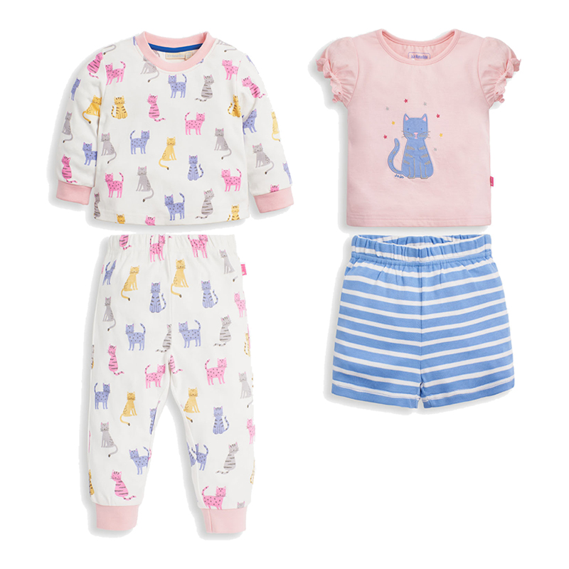 英國 JoJo Maman BeBe - 超優質嬰幼兒/兒童春夏100%純棉短袖家居服/睡衣2套組-貓的世界