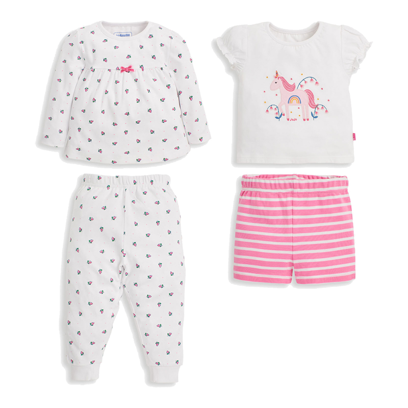 英國 JoJo Maman BeBe - 超優質嬰幼兒/兒童春夏100%純棉短袖家居服/睡衣2套組-粉色獨角獸