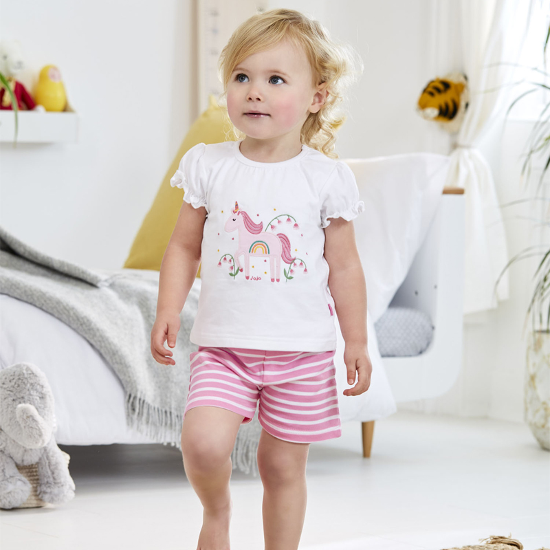 英國 JoJo Maman BeBe - 超優質嬰幼兒/兒童春夏100%純棉短袖家居服/睡衣2套組-粉色獨角獸