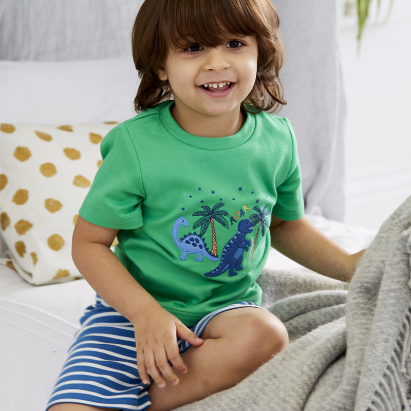 英國 JoJo Maman BeBe - 超優質嬰幼兒/兒童春夏100%純棉短袖家居服/睡衣2套組-藍色暴龍